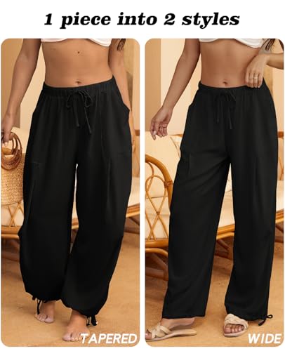 Women Linen Harem Pants Summer Drawstring Casual Lounge Baggy Pant Beach Travel Vacation Trousers with Pockets4