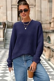 MASCOMODA Long Sleeve Crewneck Pullover Oversized Sweaters for Women Fall 2025 Casual Loose Fuzzy Chunky Knitted Jumper Tops