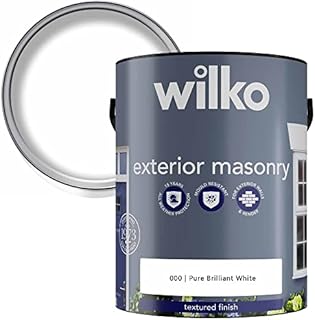 wilko Intense White Exterior Masonry Textured Paint, Hardwearing Exterior Paint, Mould resistant Exterior Paint, 5L