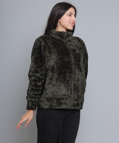 Image of Women's Ultra-Soft Plush Fleece Winter Jacket with High Neck & Full Front Zipper | Warm Cozy Fur Coat for Casual, Travel, Outdoor & Daily Cold Weather Wear
