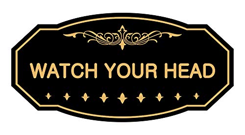 Signs ByLITA Victorian Watch Your Head Sign (Black/Gold) - Small 1 Pack