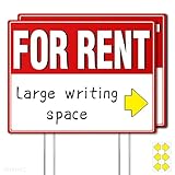 2 Pack For Rent Sign with Stakes, 17x13' Double-Sided Yard Sign - Extra Large Writing Space, Arrow Stickers, Weatherproof for Landlords