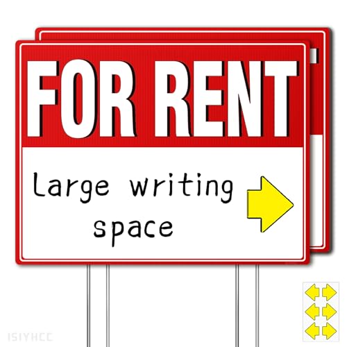 2 Pack For Rent Sign with Stakes 17x13 Double-Sided Yard Sign - Extra Large Writing Space Arrow Stickers Weatherproof for Landlords