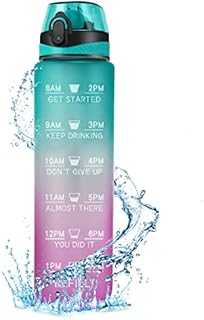 Binudum Water Bottle 1L BPA Free Tritan Sport Drink Bottle Motivational Water Bottle with Straw Leakproof Non-Toxic for Gym, Outdoors, Cycling, School & Office (Green Purple)