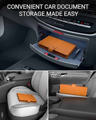 Image of FEDUS Faux Leather Premium Car Document Holder Car Storage Organizer, Car Registration and Insurance trunk Holder for Driving Licence Owner Manual, PUC RC Paper, Vehicle Glove Box Document Wallet Grey