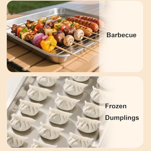 Stainless Steel Oil Drip Pan with Cooling Rack - Versatile Drain Tray for Kitchen, BBQ, and Catering - Dishwasher Safe, 23.5x17.5x2.8cm (9.3x6.9x1.1in)