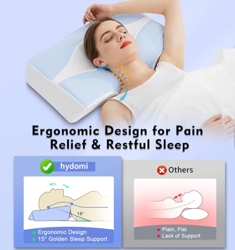Memory Foam Neck Support Pillow for Neck and Shoulder Pain Sleeping with Cooling Pillowcase: Ergonomic Cervical Pillow 5X Pain Relief - Contour Bed Bolster Pillows for Side Back Stomach Sleepers - Image 2