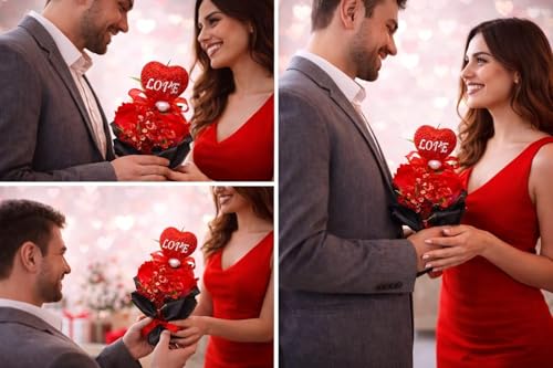 Image of Yadava Artificial Red Rose Flower for Valentine Day Gift Romantic Gift for Girlfriend Boyfriend Husband Wife | Cute Star Keychain, Message Bottle & Love Cards in Premium Gift Box (red Bouquet)