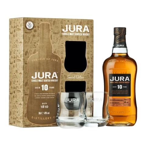 Jura 10 Year Old Single Malt Whisky 2 Glasses Gift Pack, 70cl - Amazon Exclusive Cover