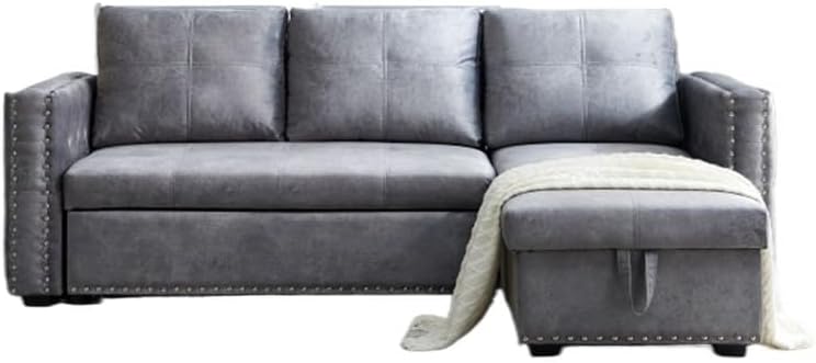 Sectional Sofa with Pulled Out Bed, 2 Seats Sofa and Reversible Chaise with Storage, Both Hands with Copper Nail