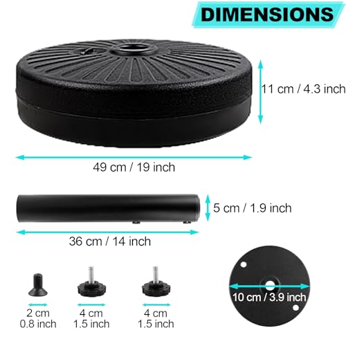 FozsKeylf Outdoor Umbrella Base Stand, Water/Sand Filled Patio Umbrella Stand, Heavy Duty Umbrella Holder, Round Umbrella Base, Black
