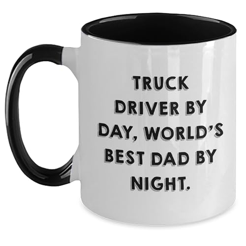 Truck Driver by Day, World's Best Dad by Night Two Tone Coffee Mug |...
