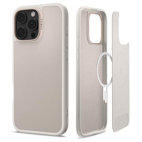 CYRILL Kajuk Mag Designed for iPhone 16 Pro Case, Premium Vegan Leather Phone Case with [Shock-Absorbent] Bumpers [Compatible with MagSafe] - Cream