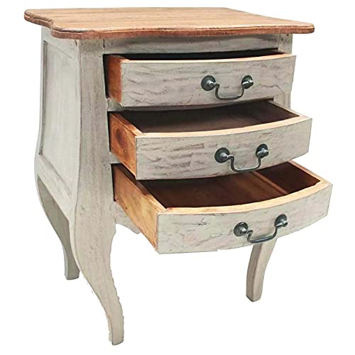GXP Solid Reclaimed Wood Bedside Cabinet w/3 Drawers Nightstand Side Table