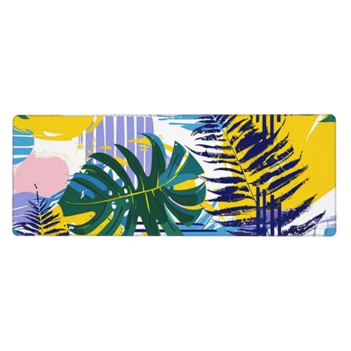 Grand tapis de souris de jeu 80x30 cm antidérapant avec motif feuilles exotiques