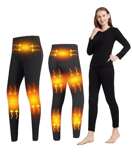 FYRTA Pantalones Termico Calefactables Mujer, Pantalón Calefactable Eléctrico con 8 Almohadillas Térmicas, 3 Temperaturas Ajustables, para Invierno Senderismo Esquí Moto (Baterías No Incluidas)