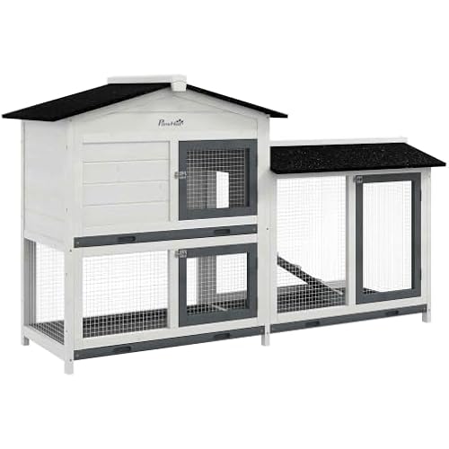 PawHut 62" Rabbit Hutch with Run Area for Rabbits, Chickens, White