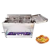 QUSYZD Professionelle Gasfritteuse, Doppeltank-Fritteuse aus Edelstahl für Hähnchen-Pommes mit Korb für Gastronomie, Restaurant, Theke und Haushalt,