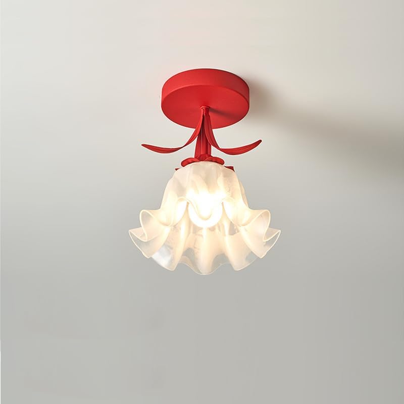 LITFAD Acrylic Semi Flush Mount Ceiling Light 1-Light Flower Shape Ceiling Lighting Mordern Close to Ceiling Light Fixture for Bedroom Hallway Living Room Dining, 110V-120V, Pink