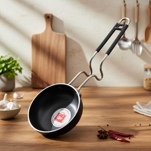 Image of LAZYwindow Iron Tadka Pan with Steel Handle, Induction Compatible | Compatible with gas, electric, and induction cooktops