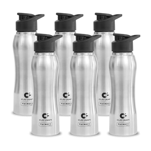Image of Clay Craft VACBOTT Neo Single Walled Non Insulated Water Bottle-1000ML, 6-Piece(Silver) Leak Proof | Easy Grip |Easy To Carry| Gym Bottle | Home | Kitchen | Hiking | Treking Bottle | Travel Bottle