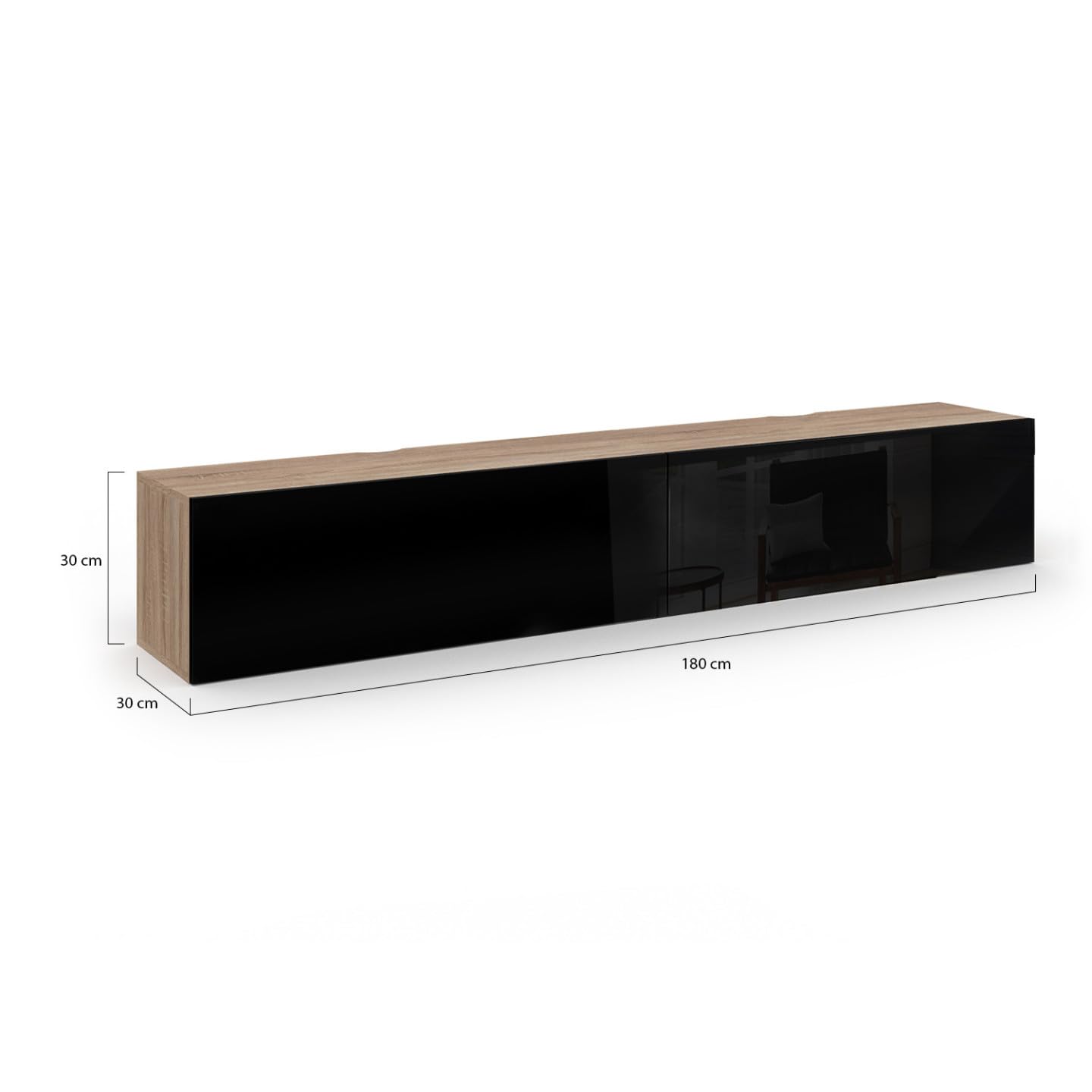 IDMarket - Mueble para TV Elio 180 cm, 2 puertas, madera y negro