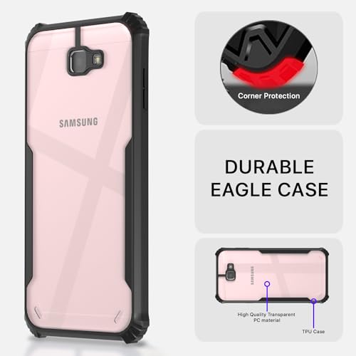 Image of Pikkme Back Cover for Samsung Galaxy J7 Prime | Ultra Hybrid Shockproof Case | Full Camera Protection | Raised Edges | Clear Transparent Bumper Case (Black)