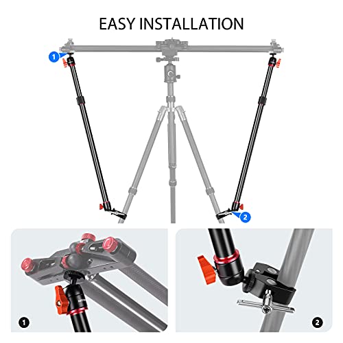 Camera Slider Support Arm Stabilizer, 2-Pack Adjustable Tripod Stability Arm for Increasing Stability in Aluminum Alloy, Extendable Poles for Camera Video Slider Rail with C Clamps and BallHead