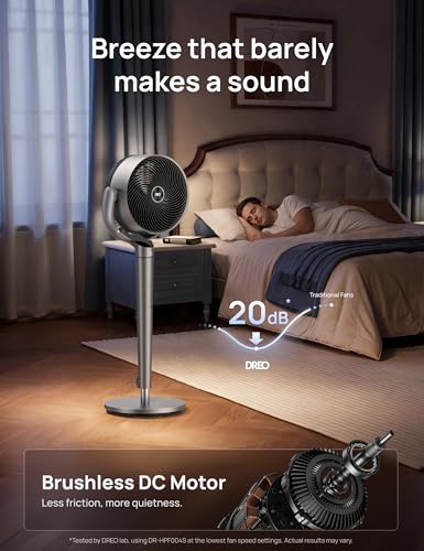 Image of DREO Smart Fan for Bedroom, 110ft Pedestal Fan with DC Motor, 150+120 Omni-Directional Oscillation, Quiet Floor Fan with Smart Control, 9 Speeds, 6 Modes, 43'' Inches, 12H Timer, Wi-Fi /Voice /Alexa
