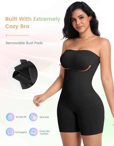 SIMIYA Shapewear Bodysuits Built in Bra, Tummy Control Strapless/strap - 1