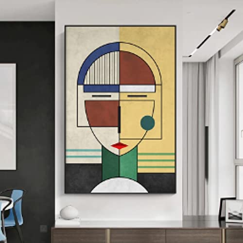 Toile géométrique de visage abstrait moderne grand format 80x110 cm pour art mural raffiné