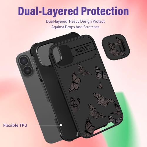 Image of Funermei (2in1 for iPhone 11 Case for Women Butterfly Cute Girls Phone Cover Girly Pretty Aesthetic Kawaii Black Butterfly Unique Design with Camera Cover Funda for Apple for iPhone 11 Case