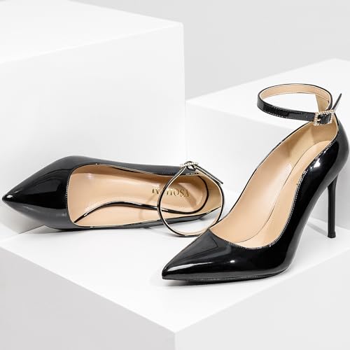 Women's Closed Toe Pointed Toe High Heels Pumps 4IN Stiletto Heels for Women Ankle Strap Dress Wedding Shoes3