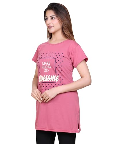 Image of DG Divine GirL Women's Cotton Printed Long Regular Fit Round Neck Top /T-Shirt /Tshirts