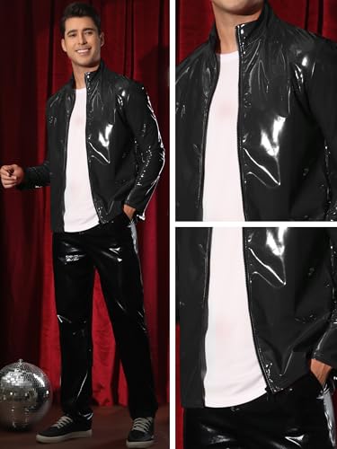 Lars Amadeus Metallic Jackets for Men's Shiny Party Nightclub Zipper Outwear PU Jacket4
