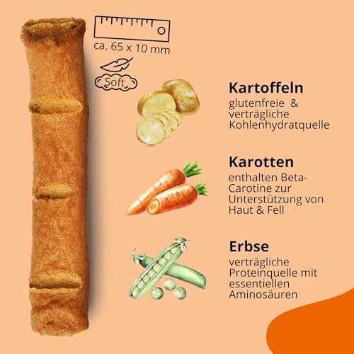 BugBell Softe Knabbersticks für Hunde 60g, Hundeleckerli, Pflanzlicher Hundesnack, Dog Treats, Kaustange für Allergiker geeignet, Ohne Zucker & Getreide