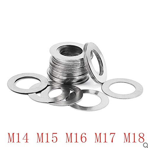 Flache Unterlegscheiben aus Edelstahl, 100 Stück, ultradünne Dichtung, dünne Unterlegscheibe, M14, M15, M16, M17, M18, hart (Innendurchmesser: 16 x 22 x 0,1) (Größe: 17 x 24 x 1)