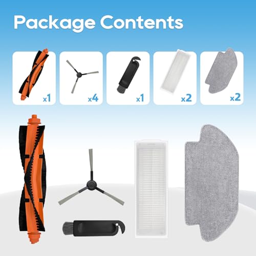 Image of SONGRUI 10PCS Replacement Accessories Compatible with MI Robot Vacuum-Mop P, Xiaomi S10, Viomi SE, Includes 1 Main Roller Brush, 2 Mop Pads, 4 Side Brushes, 2 HEPA Filters & 1 Cleaning Brush