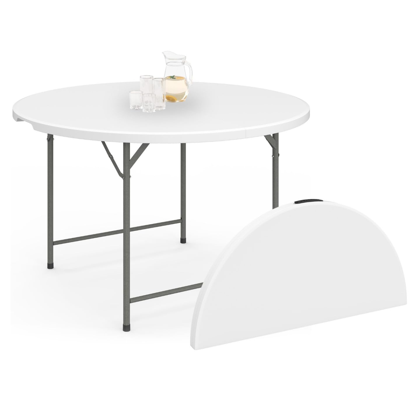 IDMarket - Table Pliante d'appoint Portable Ronde 122 cm pour Camping ou réception avec Housse Blanche