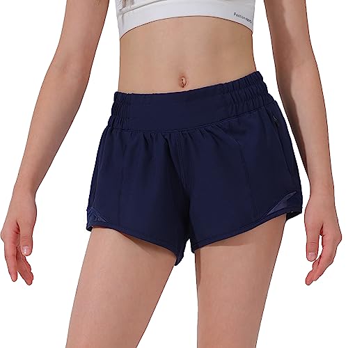 Aurefin Girls Athletic Shorts, Lightweight Running Shorts for Teen Girls Kids Sports Active Short with Zip Pocket and Elastic