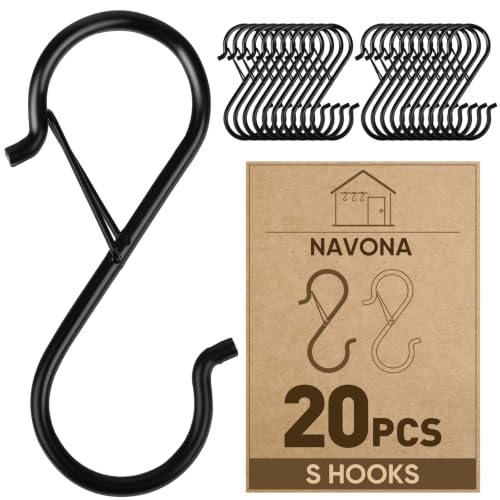 Navona 20 Pcs S Hooks for Hanging Heavy Duty, 3.5-inch Heavy Duty Metal S Hook with Safety Buckle...