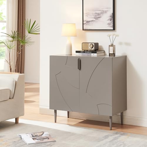 [en.casa] Credenza Bassa con 2 Ante Decorative Madia Moderna Mobile Contenitore per Cucina Soggiorno Sala Pranzo 75 x 76 x 38 cm Grigio