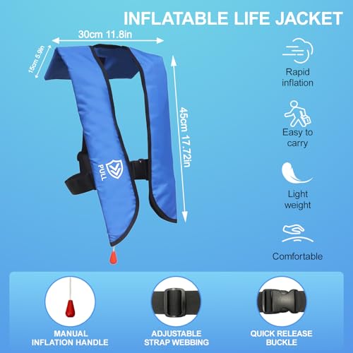 Image of Manual Inflatable Life Jacket for Adults| Supports up to 330 lbs