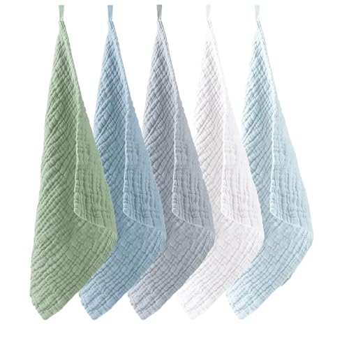Image of Premium Muslin Baby Burp Cloths - Ultra Soft & Absorbent, 6 Layers for Newborns & Infants - Pack of 5 /10 - Baby Essentials for Baby Feeding (Dark Plain Multicolor, Pack of 10)
