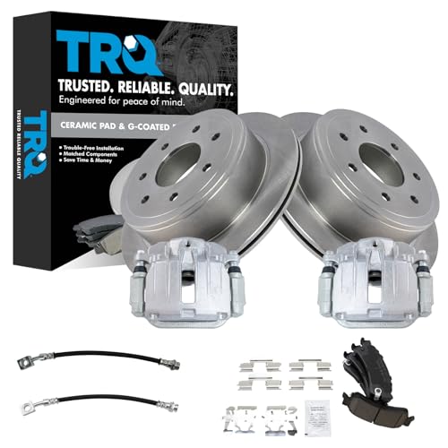Image of TRQ Rear Brake Pad and Rotor Set Ceramic Coated Rotors Calipers Compatible with 2000-2001 Chevrolet Tahoe GMC Yukon