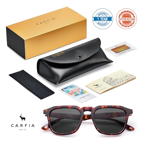 Image of CARFIA Retro Sunglasses for Men Polarized UV400 Protection, Hand-crafted Acetate, 60s Style Square Cool Sun Glasses