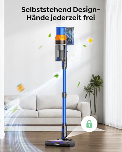 SunSare Akku Staubsauger Kabellos 600W/50000Pa/65Min, Akkustaubsauger mit 1M Schlauch, Aromafunktion, Flexibles Biegegelenk, Wandladehalterung, Automatikmodus für Hartböden Teppiche Tierhaare 6