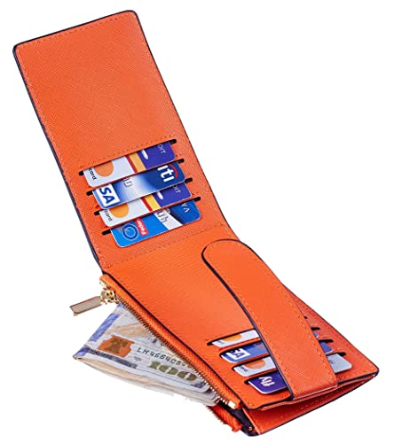 Chelmon Womens Wallet Slim Rfid Blocking Bifold Multi Card Case Wallet With Zipper Pocket (Orange) #TOP6