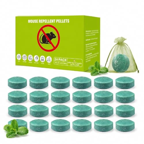 24-Pack Natural Mice Repellent Balls with Peppermint Oil:A Plant-Based Rodent Deterrent for Car Engine Garage Garden Attic Safe for Pets and Kids Offering Long-Lasting Protection.Includes 24 Mesh Bags