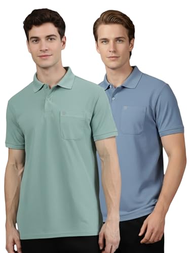 Image of Lux Cozi Men's Cotton Blend Polo T-Shirt with Chest Pocket | Collar T-Shirts for Men | Half Sleeves | Plain - Regular Fit (Pack of 2)